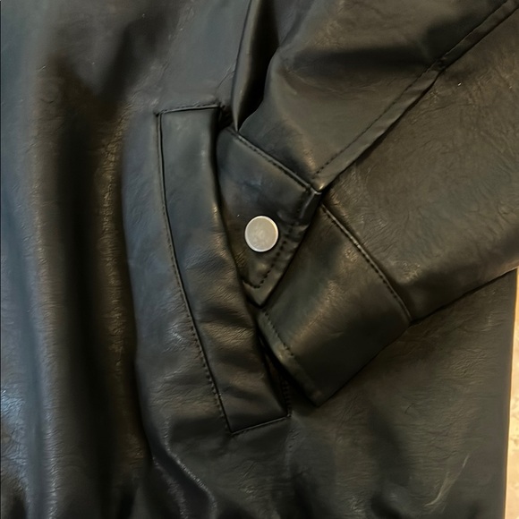 Black Faux Leather Moto Bomber Jacket - Picture 4 of 7